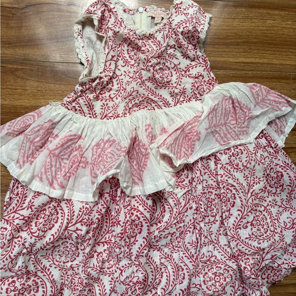 Pink Chicken Red and White Patterned Kids Dress